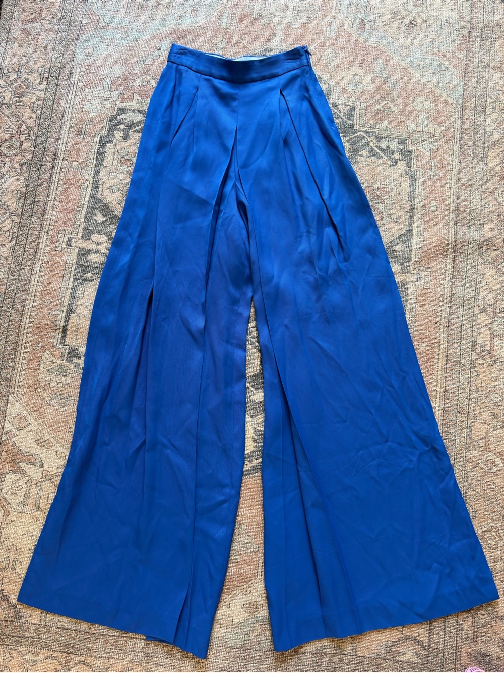 Massimo Dutti Wide-Leg High-Waist Trousers in Royal Blue